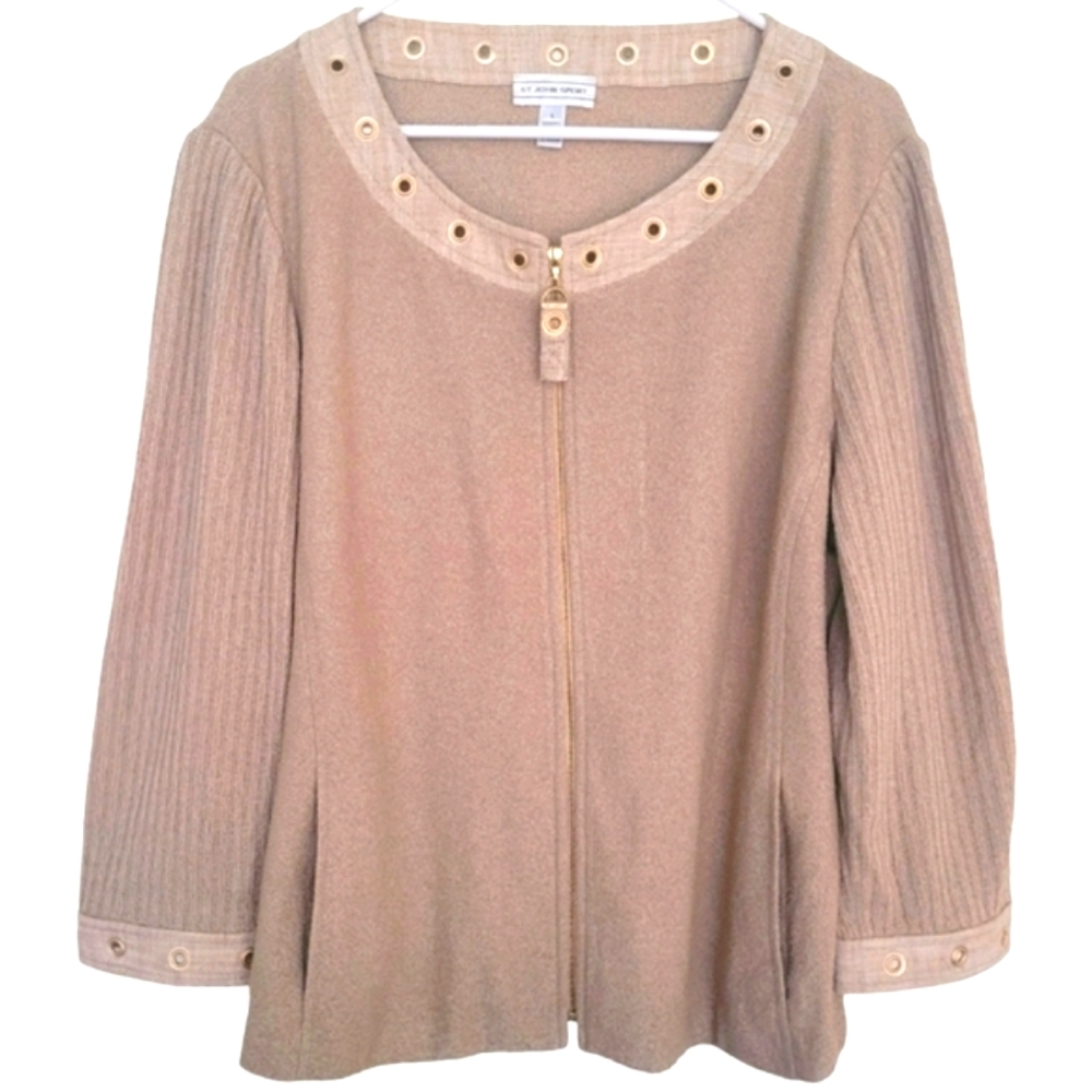 St. John Sport Wool Blend Grommet Cardigan/Jacket Size L